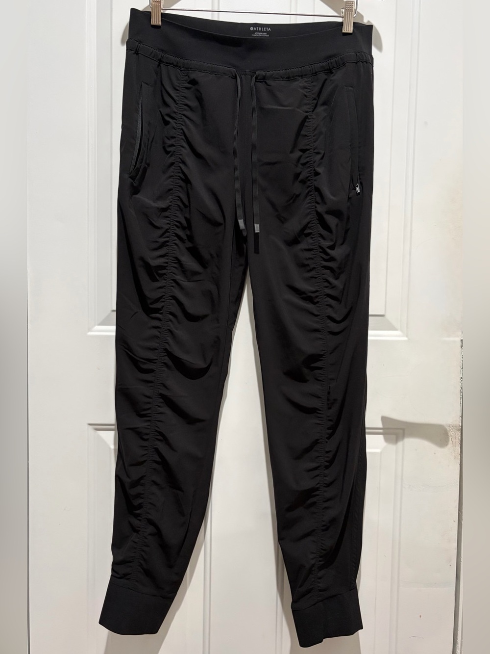 Athleta Women’s Attitude Pant, Black Ruched Jogger Pants, 14 Tall